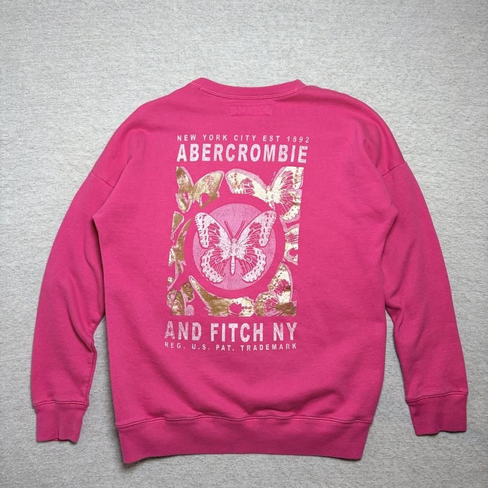 Abercrombie Kids Sweatshirt 15/16 Pink Butterfly Graphic Thumbhole Pullover